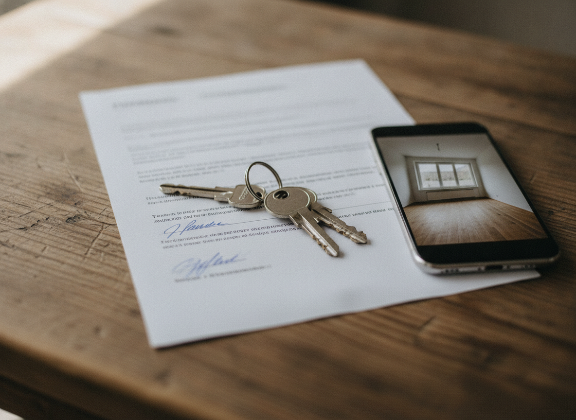 Sleuteloverdracht met huurcontract op tafel